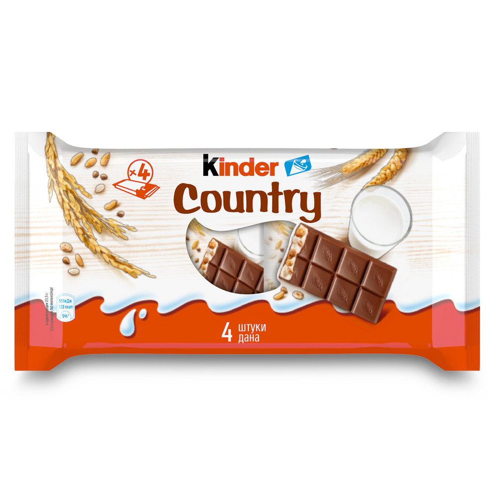 Шоколад Kinder Country с молочной начинкой, со злаками, 94 г