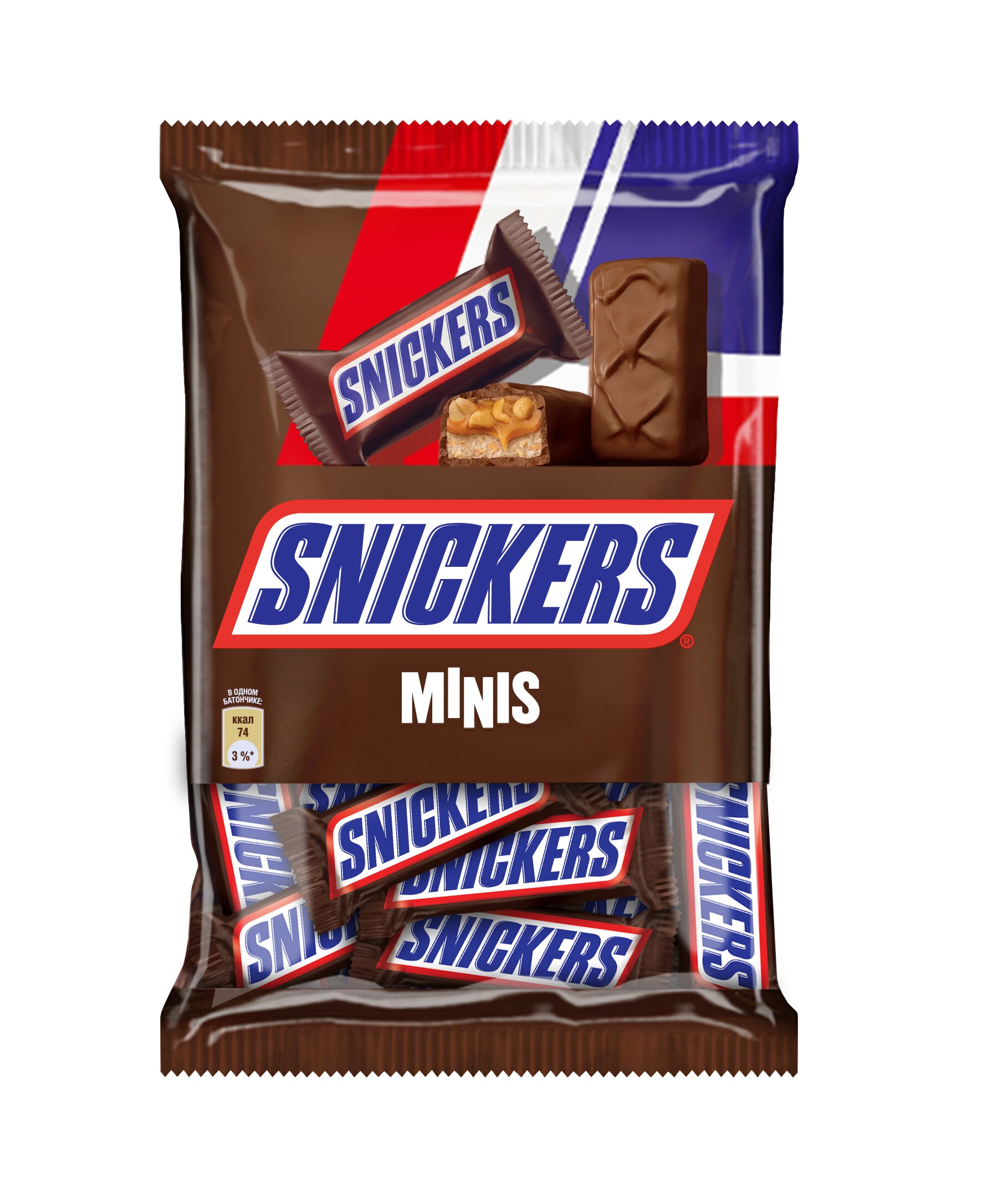 Шоколадные конфеты Snickers minis, Молочный шоколад, Арахис, Пакет, 180 гр.