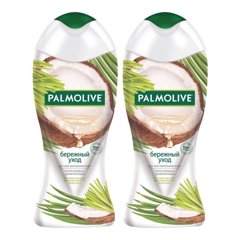 Комплект Гель-крем для душа Palmolive Бережный уход кокос и лемонграсс 250мл 2шт подарочный набор биокон натуральный уход крем для рук и крем для ног