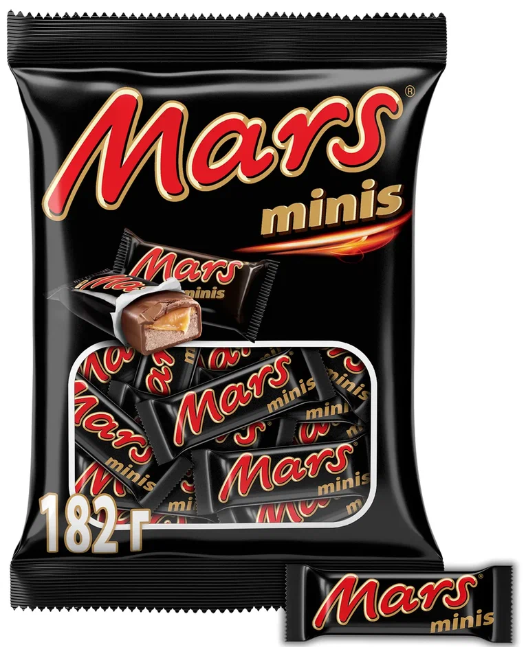 Конфеты Mars Minis, Молочный шоколад, Карамель, Пакет, 182 гр.