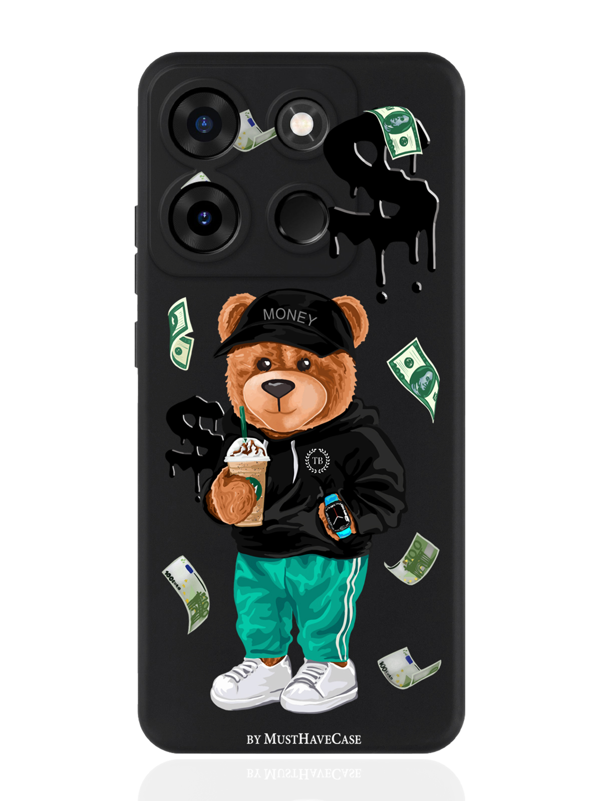 

Чехол для смартфона Infinix Smart 7 Plus черный силиконовый Tony Bear/ Мишка Тони, Черный;зеленый;коричневый