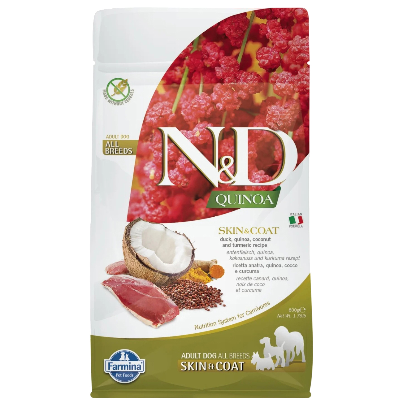 

Сухой корм для собак Farmina N&D Quinoa Skin & Coat, утка и киноа, 0,8кг, N&D Quinoa Skin & Coat