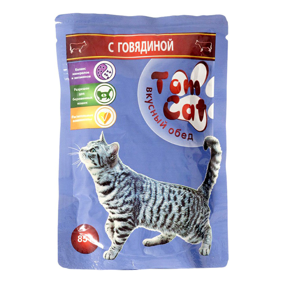 

Влажный корм Tom Cat с говядиной в соусе для кошек 85 г