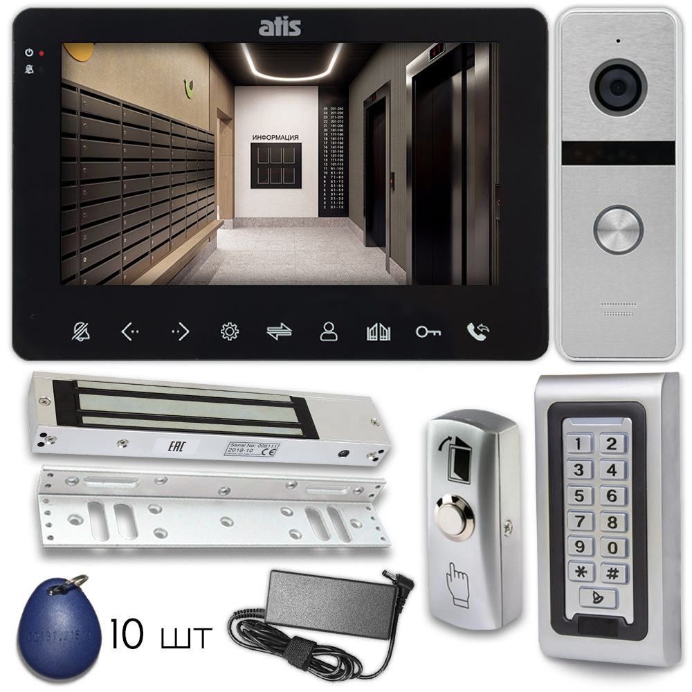 Комплект видеодомофона Atis AD-780FHD черный, с кодонаборной панелью