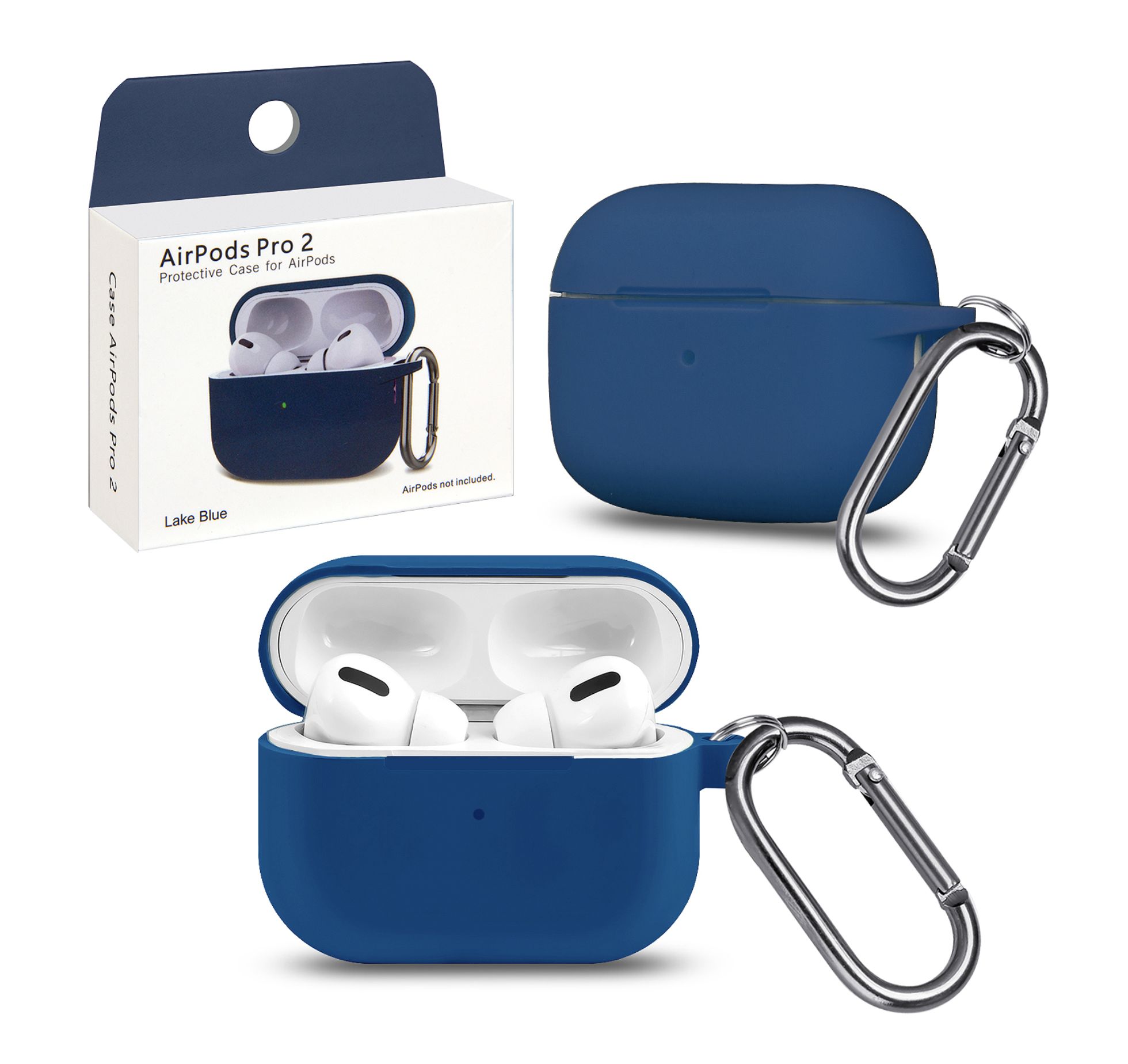 

Силиконовый чехол для Apple AirPods Pro 2 с карабином Lake Blue, Синий, Чехол силиконовый для наушников Apple AirPods Pro 2