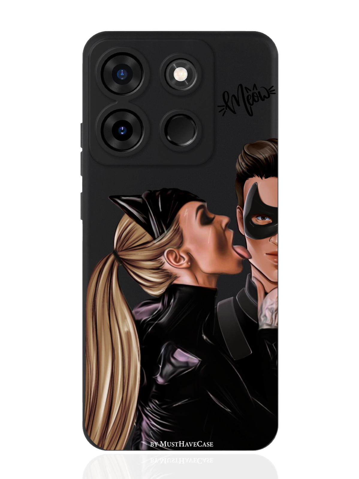 

Чехол для смартфона Infinix Smart 7 Plus черный силиконовый Кошечка с парнем