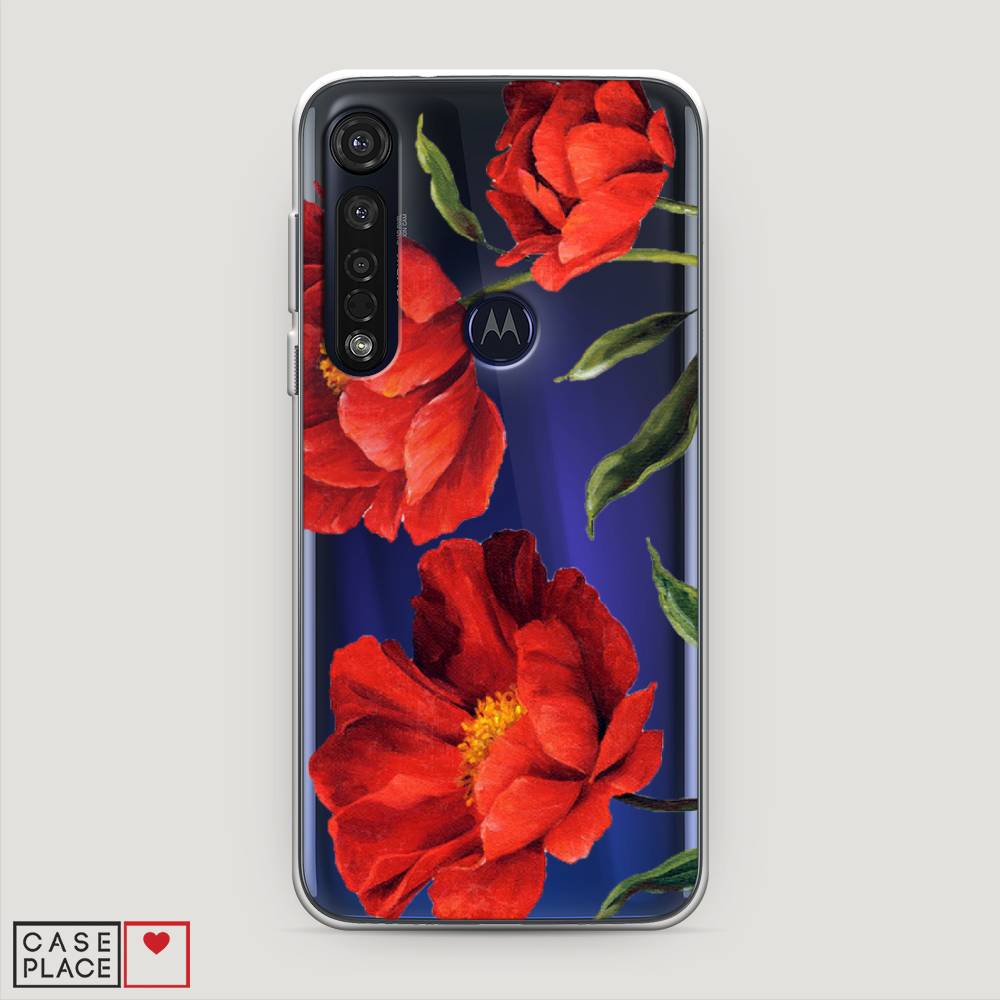 фото Силиконовый чехол "красные маки" на motorola moto g8 plus awog