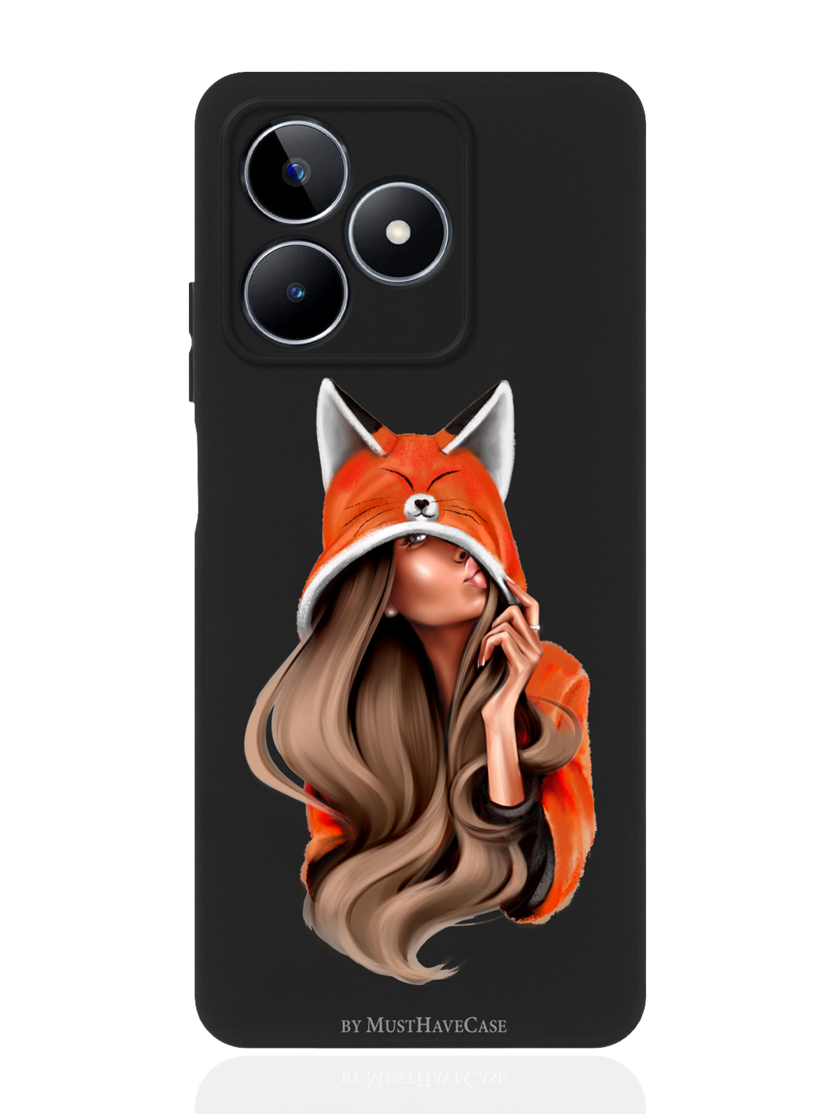 

Чехол для смартфона Realme C53/ Narzo N53 черный силиконовый Foxy Girl/ Лисичка, Черный;белый