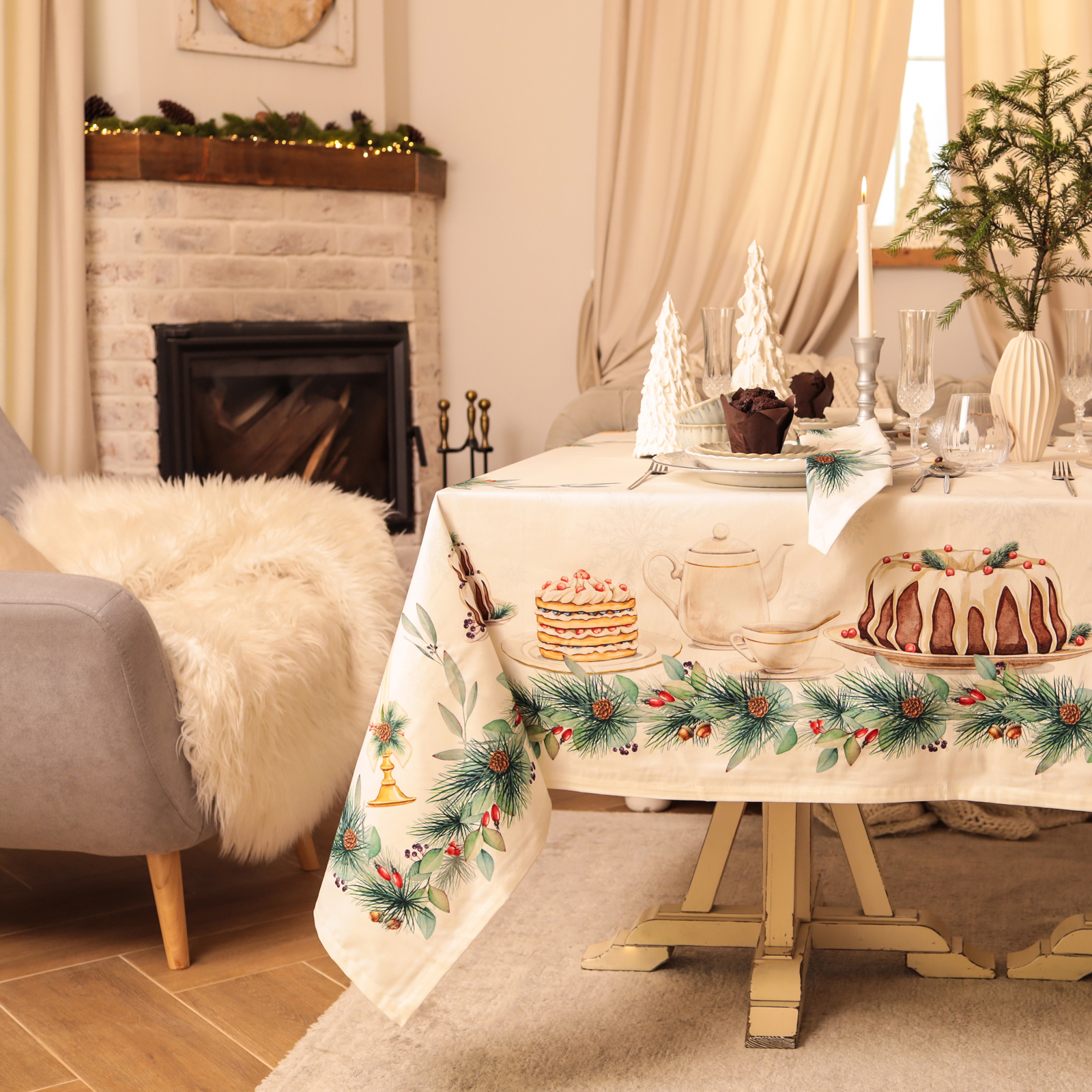 

Скатерть Этель New Years treat 10554234, саржа, 150x110 см, белый/зеленый, Зеленый;белый