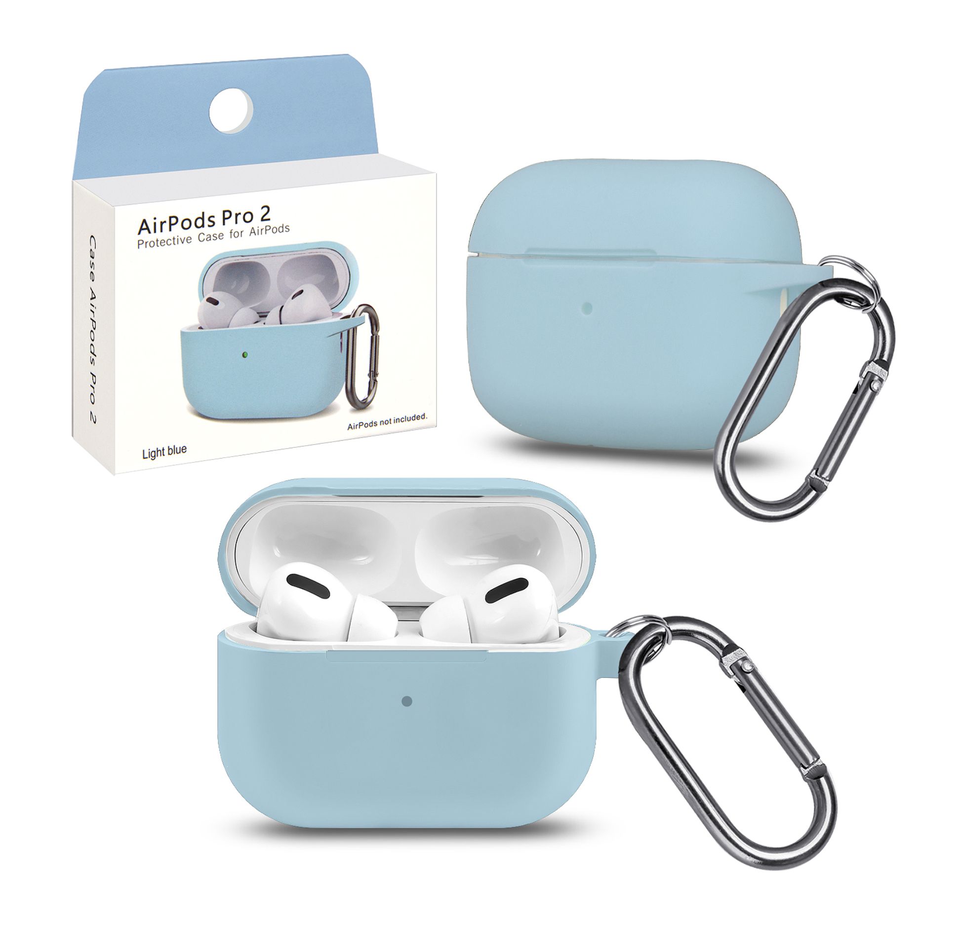 

Силиконовый чехол для Apple AirPods Pro 2 с карабином Light Blue, Синий, Чехол силиконовый для наушников Apple AirPods Pro 2