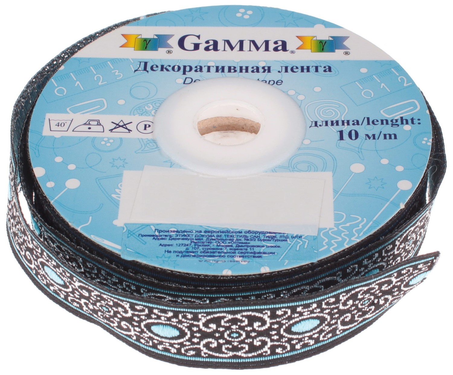 

Gamma 16 мм 10 м отделочная черно-голубая, Черный;голубой, 16 мм, 10 м, отделочная, черно-голубая