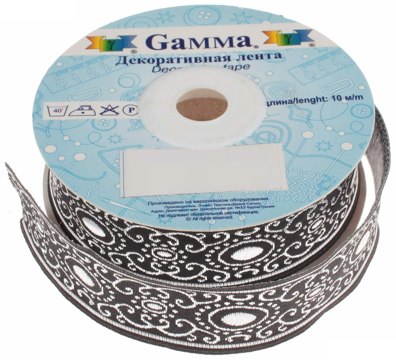 

Gamma 16 мм 10 м отделочная черная серебро, 16 мм, 10 м, отделочная, черная, серебро