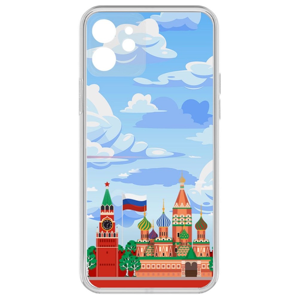 

Чехол-накладка Krutoff Clear Case Красная Площадь для iPhone 12 с защитой камеры, Прозрачный