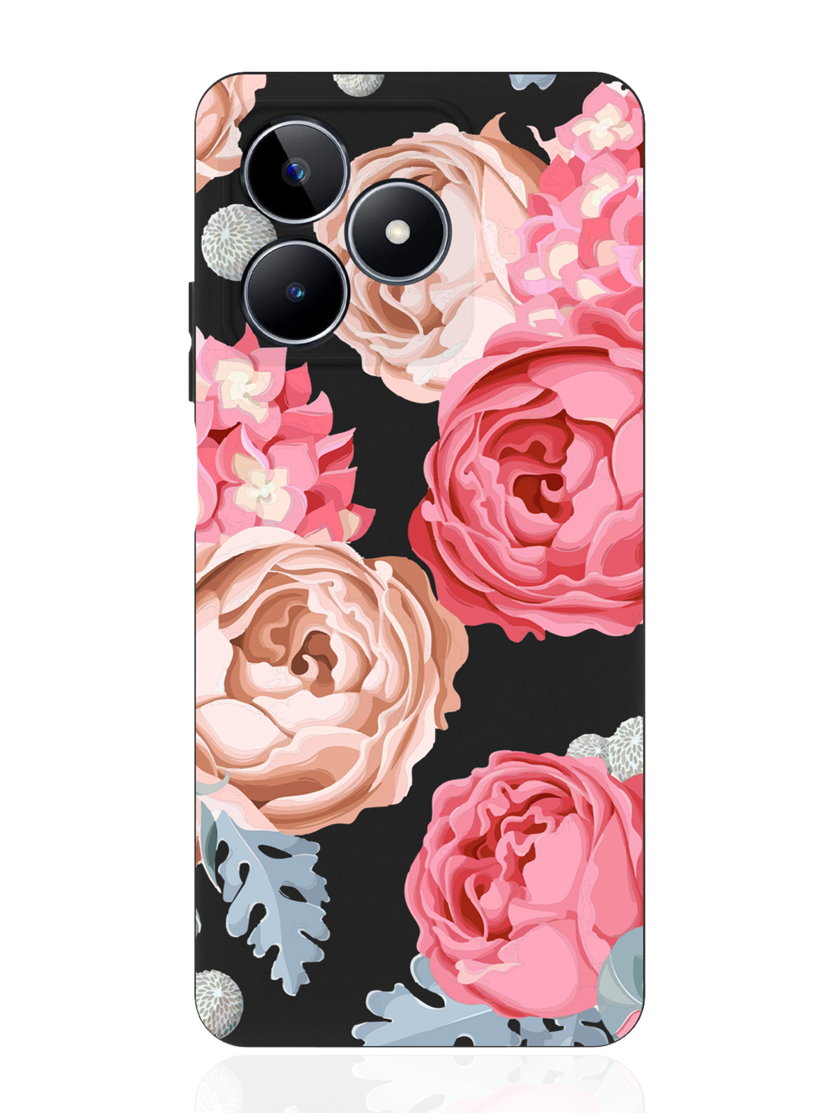 

Чехол для смартфона Realme C53/ Narzo N53 черный силиконовый Пионы