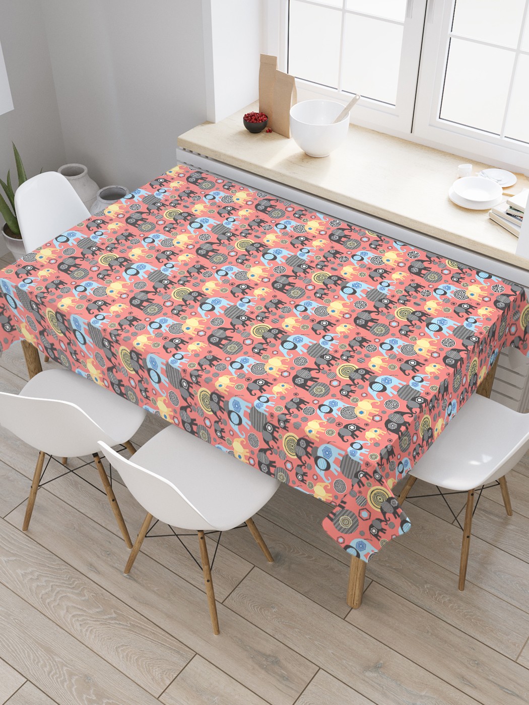 

Скатерть прямоугольная JoyArty "Орнаментальные слоны" из сатена, 120x145 см, Орнаментальные слоны