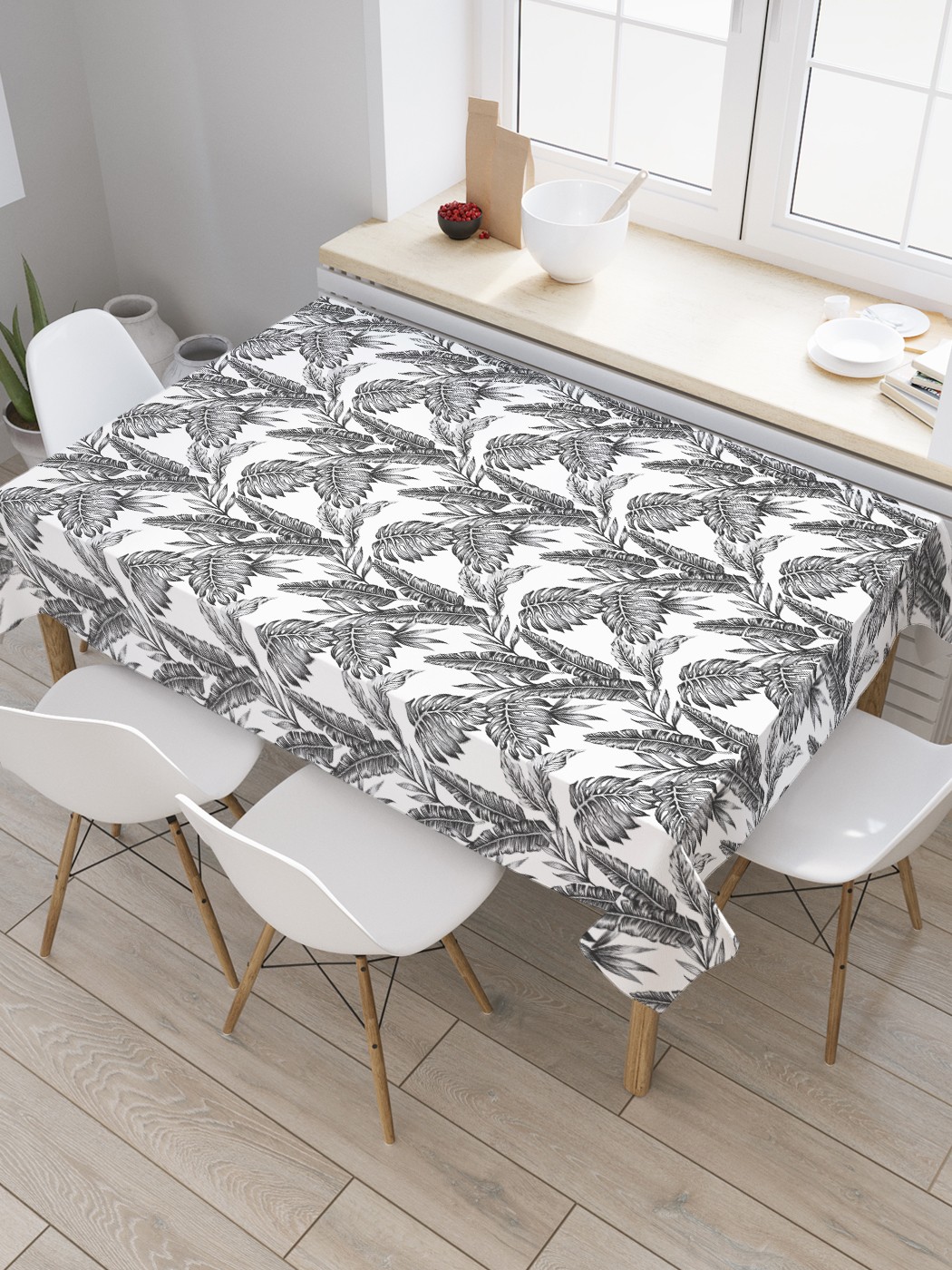 

Скатерть прямоугольная JoyArty "Графика тропических листьев" из сатена, 120x145 см, Графика тропических листьев