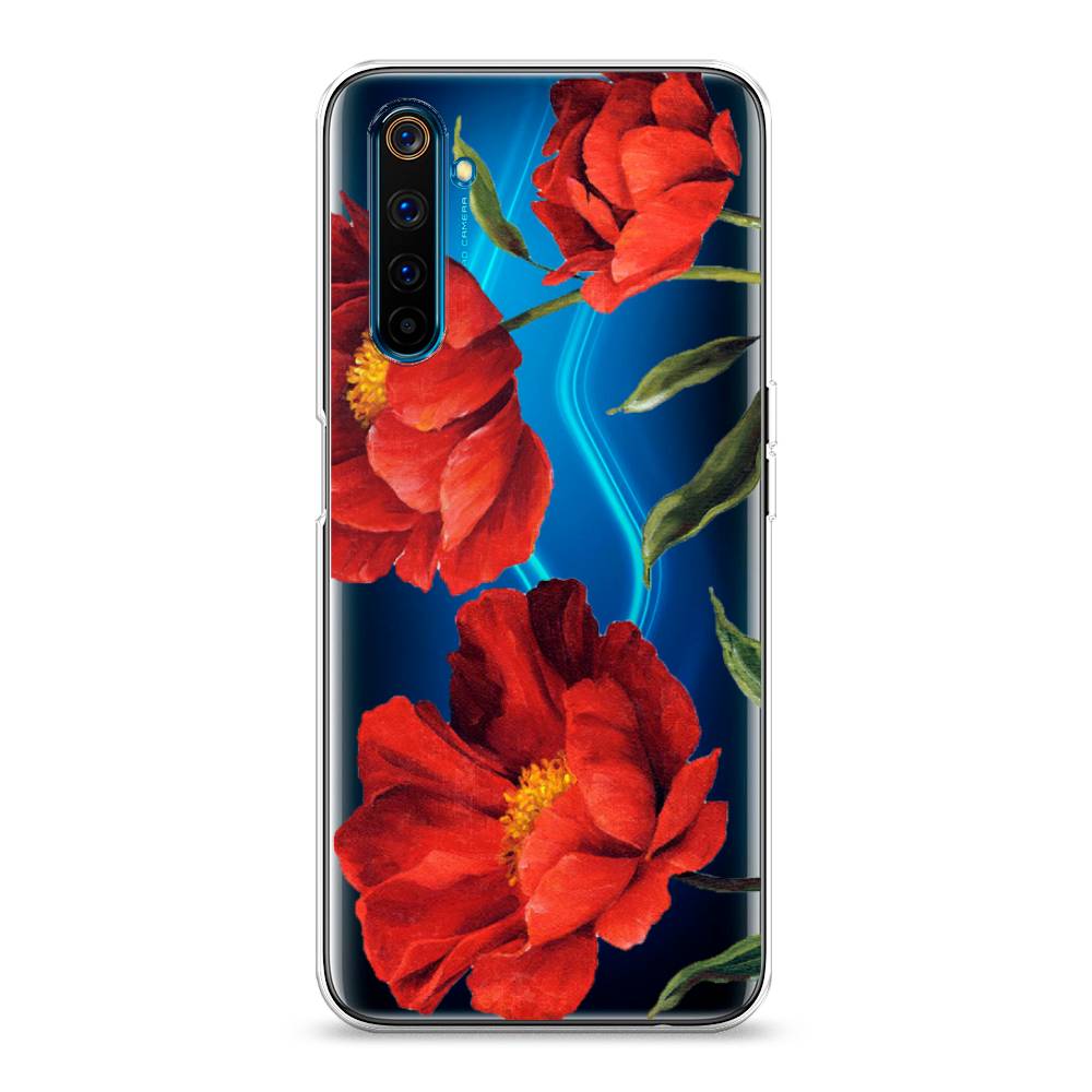 фото Силиконовый чехол "красные маки" на realme 6 pro awog