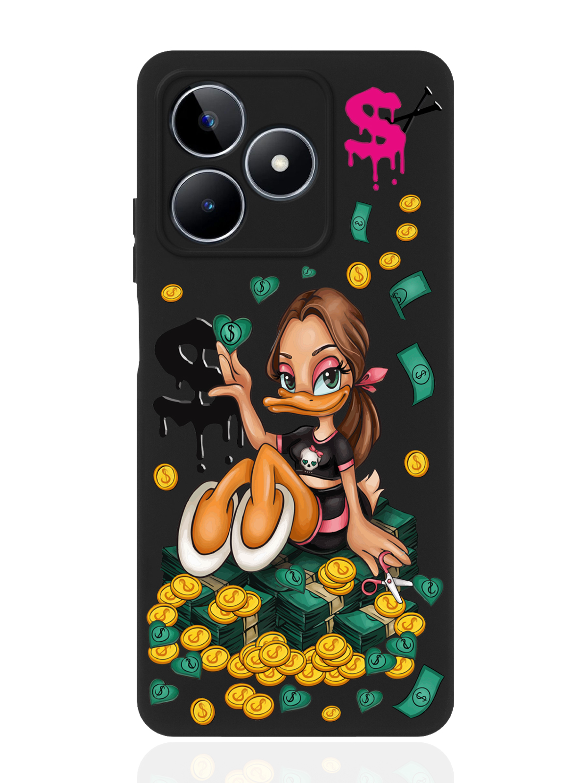

Чехол для смартфона Realme C53/ Narzo N53 черный силиконовый Уточка Девочка