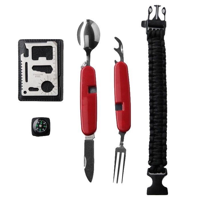 

Набор для выживания 4в1 (нож швейцарский, карта выживания, паракорд, компас), Разноцветный, 4в1