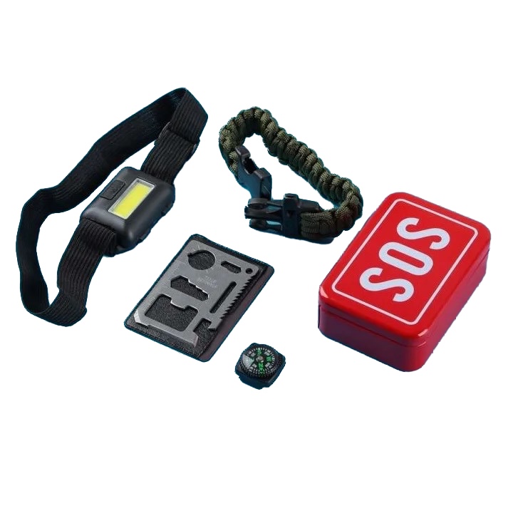 

Набор для выживания 4в1 (фонарь налобный, карта выживания, паракорд, компас), Разноцветный, 4в1