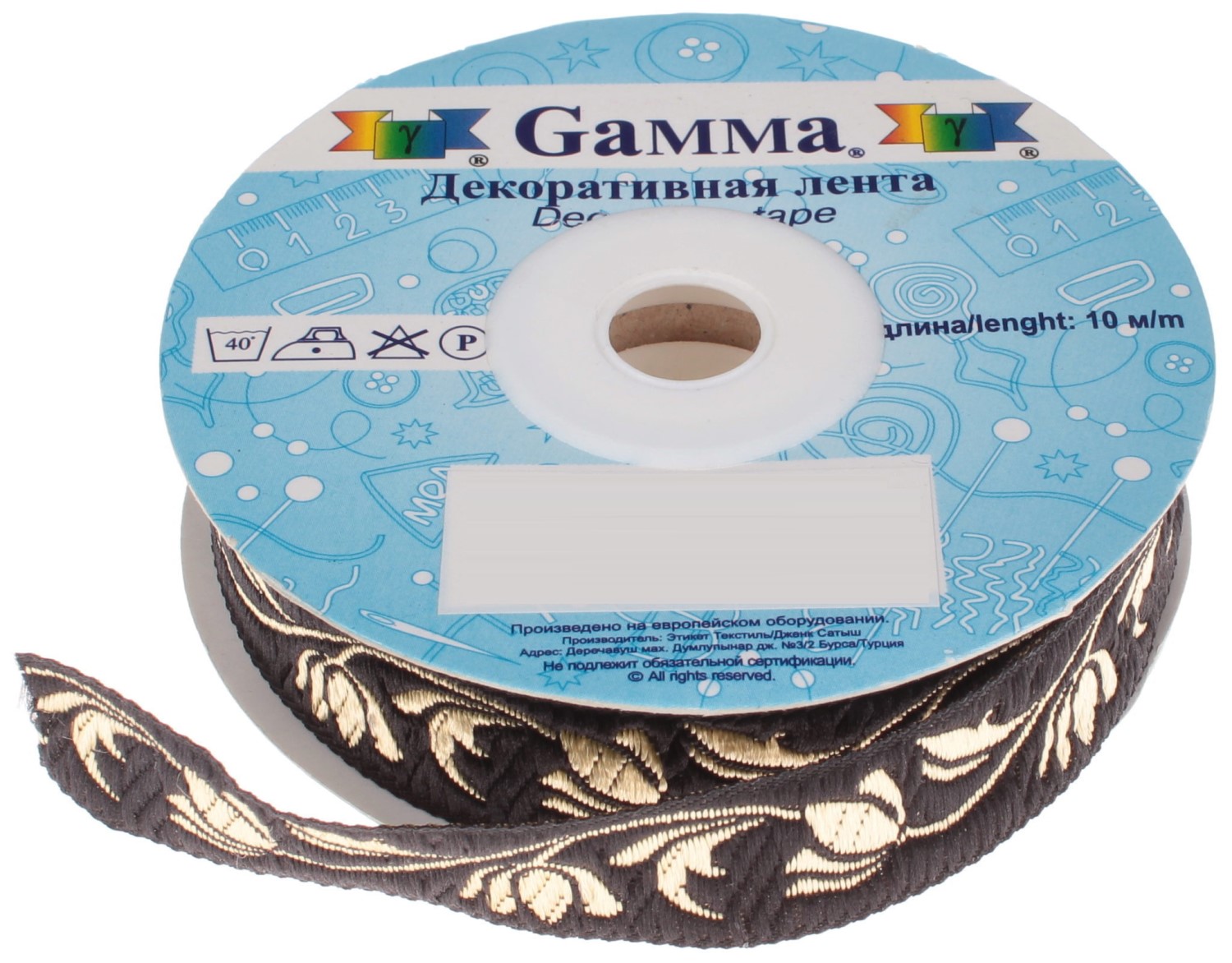 

Gamma 16 мм 10 м отделочная черная, Черный, 16 мм, 10 м, отделочная, черная