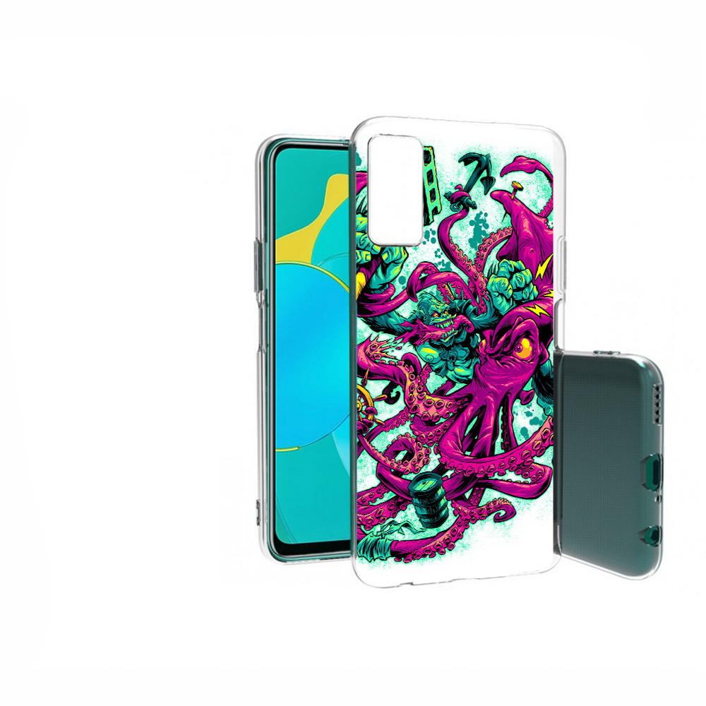 

Чехол MyPads Tocco для Huawei Honor 30S фиолетовый кракен, Прозрачный, Tocco