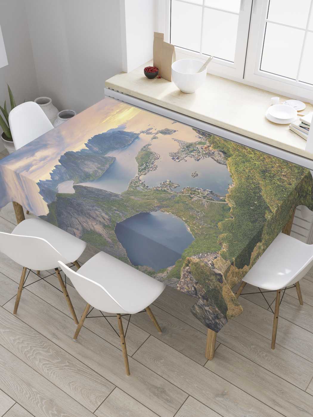 

Скатерть прямоугольная JoyArty "Горы в океане" из оксфорда, 120x145 см, Зеленый, Горы в океане