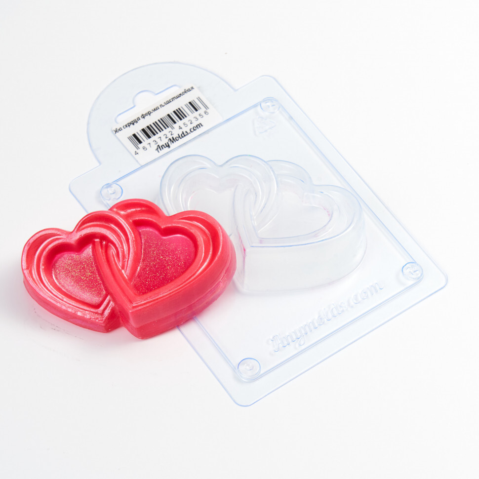 Два сердца форма из пластика для мыла, шоколада AnyMolds