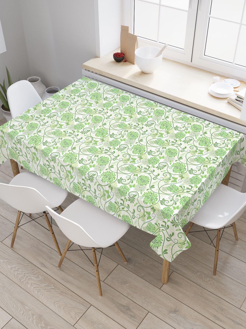 

Скатерть прямоугольная JoyArty "Цветочная зелень" из сатена, 120x145 см, Цветочная зелень
