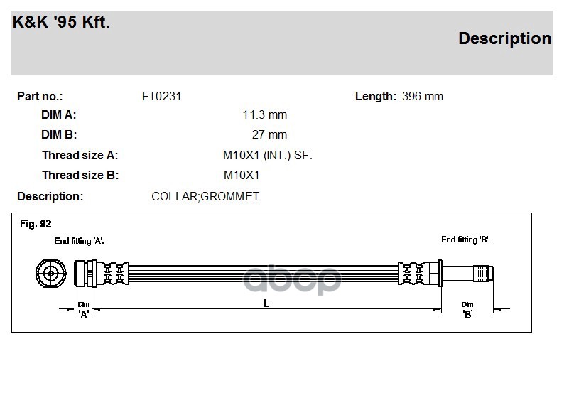 

Шланг Тормозной K&K Ft0231 Ford C-Max, Focus Перед. K&K арт. FT0231