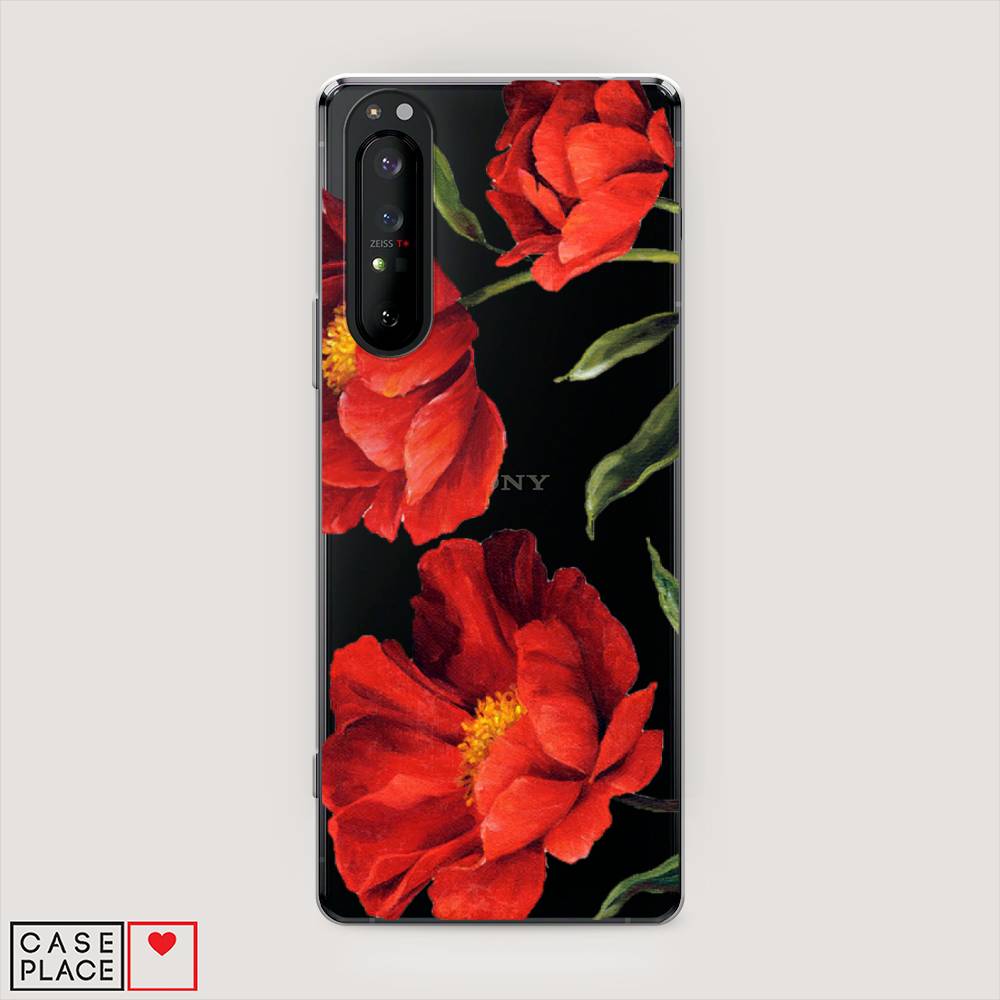 фото Силиконовый чехол "красные маки" на sony xperia 1 ii awog