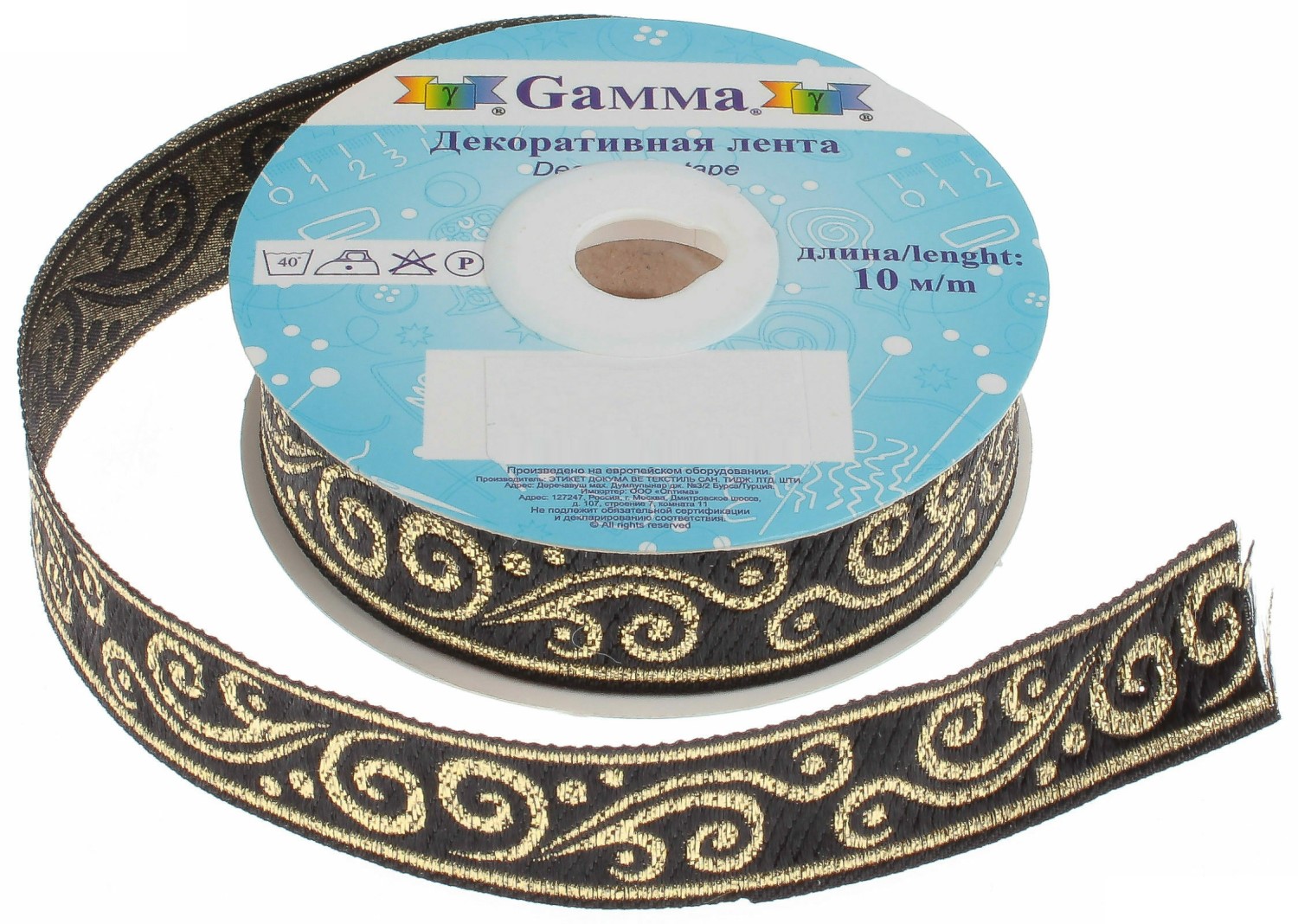 

Gamma 16 мм 10 м отделочная черная золото, Черный;золотистый, 16 мм, 10 м, отделочная, черная, золото