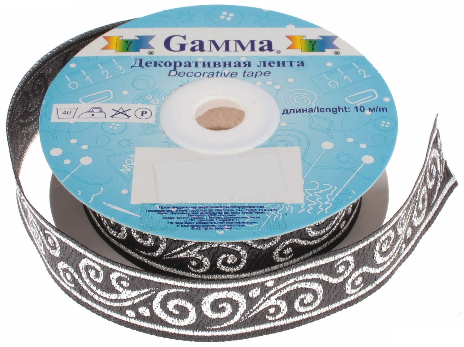 

Gamma 16 мм 10 м отделочная черная серебро, 16 мм, 10 м, отделочная, черная, серебро