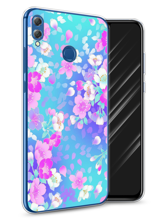 

Чехол Awog на Honor 8X "Яблоневые цветы", Голубой;розовый;белый, 66750-8