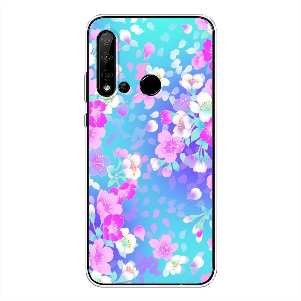 

Чехол Awog на Huawei Nova 5i "Яблоневые цветы", Голубой;розовый;белый, 69850-8