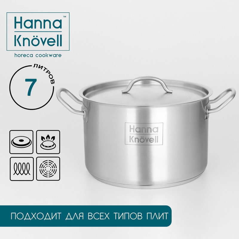 Кастрюля Hanna Knovell с крышкой, 7 л, d=24 см, h=15,5 см, толщина стенки 0,6 мм, индукция