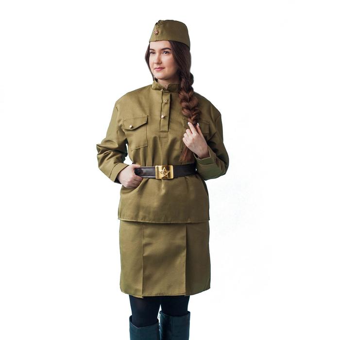Костюм военного Солдаточка люкс, пилотка, гимнастерка, юбка, ремень, р. 44-46, рост 164 см