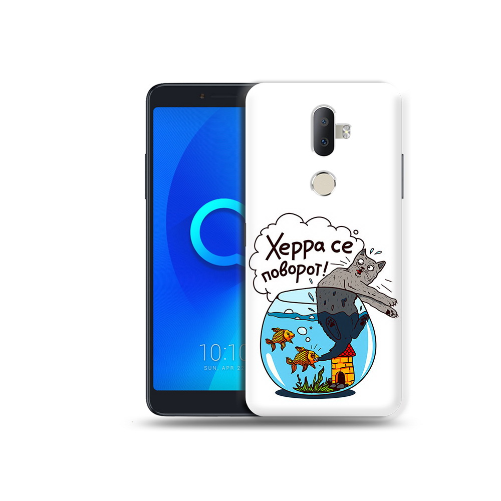 

Чехол MyPads Tocco для Alcatel 3V Рыбы с котом, Прозрачный, Tocco