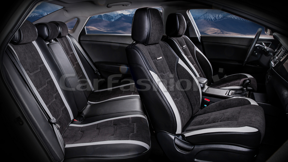 Накидки на сиденье CarFashion Smart Plus 5D велюр/экокожа каркасная черный/черный/серый