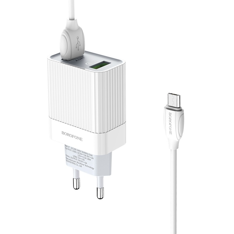 

СЗУ 2USB 3.0A QC3.0 быстрая зарядка для micro USB Borofone BA39A 1м White