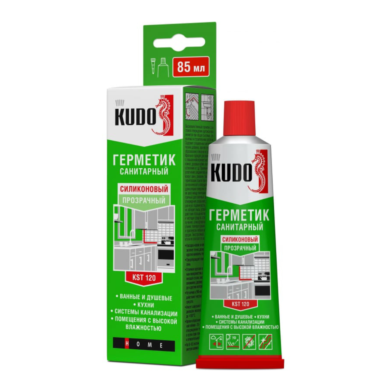 Герметик Kudo силиконовый санитарный, для ванной и кухни, прозрачный, KST-120b, 85 мл силиконовый санитарный герметик kudo