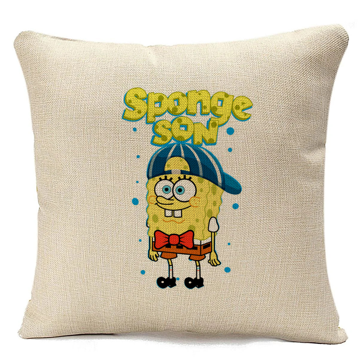 

Подушка бежевая CoolPodarok Прикол. Семья. Sponge son. Спэнч Боб сын, Бежевый