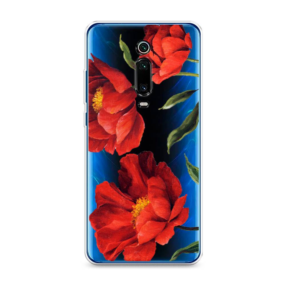 фото Силиконовый чехол "красные маки" на xiaomi mi 9t awog