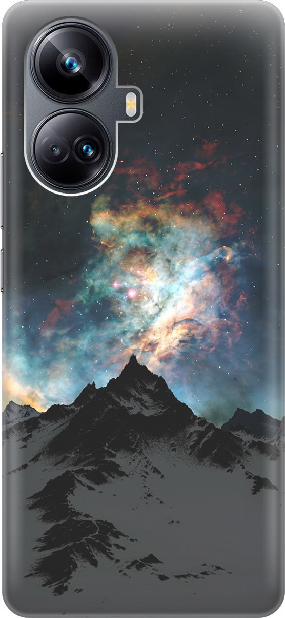 

Силиконовый чехол на Realme 10 Pro+ с принтом "Горы и звезды", Синий;черный, 158632