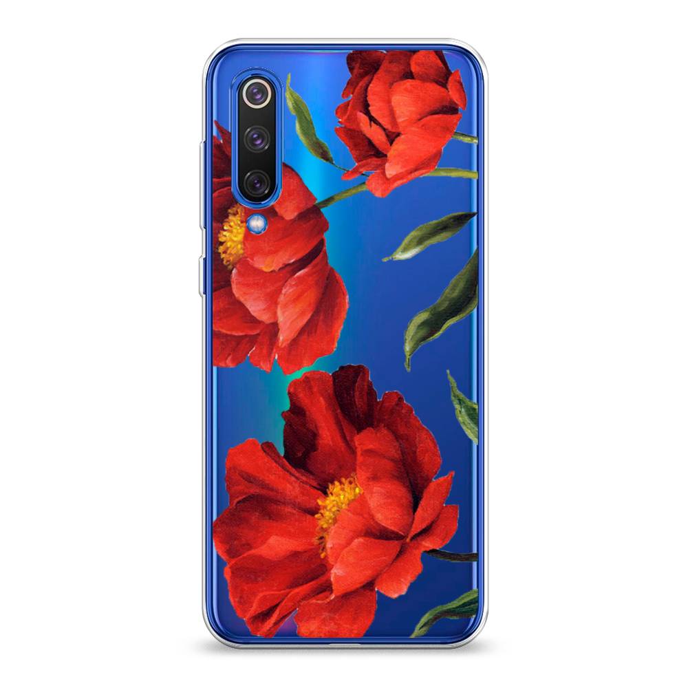 фото Силиконовый чехол "красные маки" на xiaomi mi9 se awog