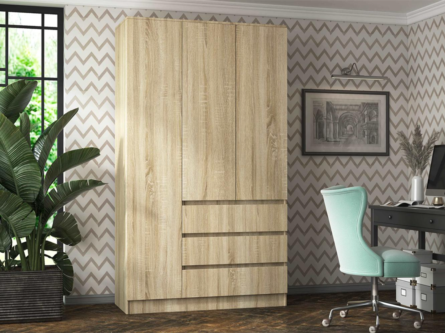 

Шкаф распашной QualisMebel Уинстон 1300х600х2500, Дуб Сонома, Золотистый, Уинстон