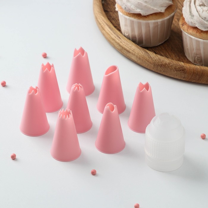 

Набор кондитерский "Риджина", 9 предметов: насадки 8 шт-3х5 см, адаптер, Розовый