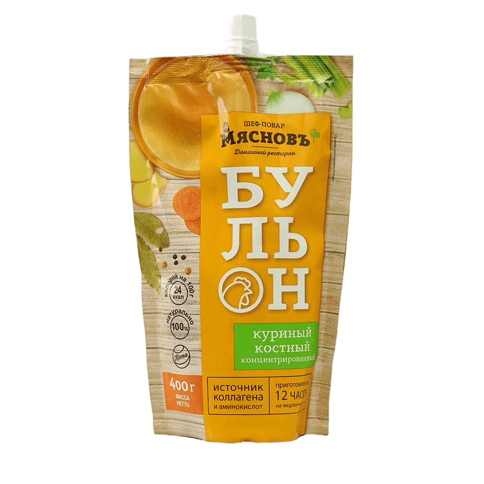 

Бульон костный куриный МясновЪ ШЕФ-ПОВАР для супа 400 г