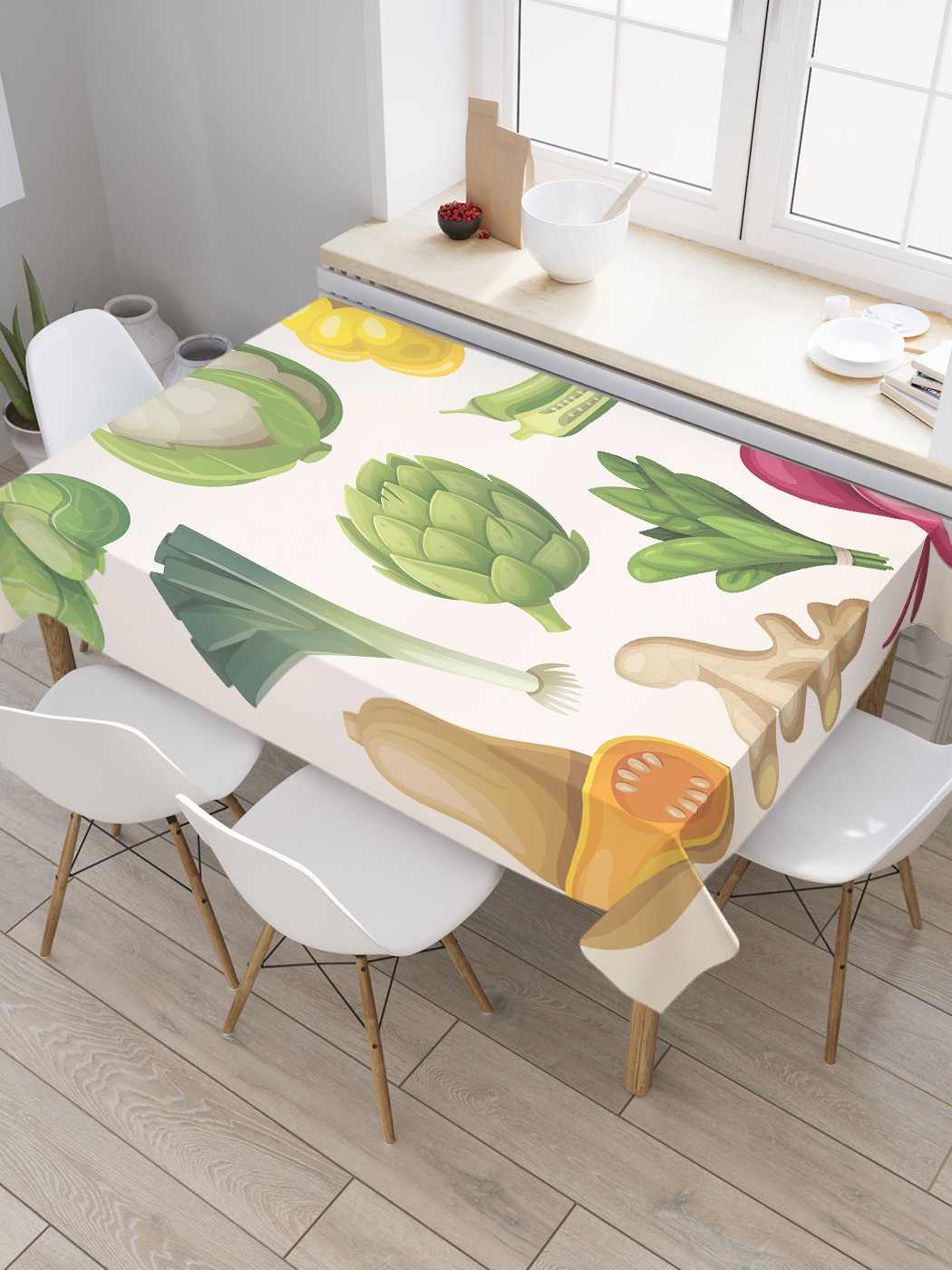 

Скатерть прямоугольная JoyArty "Овощной ассортимент" из оксфорда, 120x145 см, Зеленый, Овощной ассортимент
