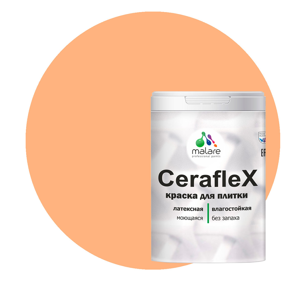 

Краска Malare Ceraflex для кафельной плитки и стен в ванной, свежая охра, 2 кг, Оранжевый, Ceraflex-1